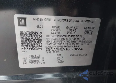 2020 Chevrolet Equinox Fwd Ls from USA, damaged, VIN 2GNAXHEV1L6270554